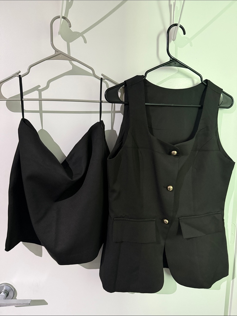 Commense Black Mini Dress Set with Gold Buttons